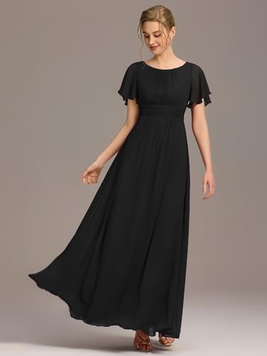 Image of Ever-Pretty Women's Spring Elegant Round Neck Short Sleeve Chiffon Empire Waist Floor Length Formal Dresses Bridesmaid Dress