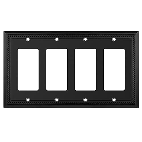 Image of Henne Bery Sunken Pearls Heavy Duty Decorative Wall Plate Switch Plate Outlet Cover (Quad Decorator, Matte Black)