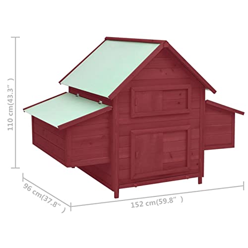 Gecheer Hühnerstall Hühnerhaus Geflügelstall Kleintier Käfig mit 2 Nistkästen Massivholz Tanne Rot und Weiß 152x96x110… – Bild 4