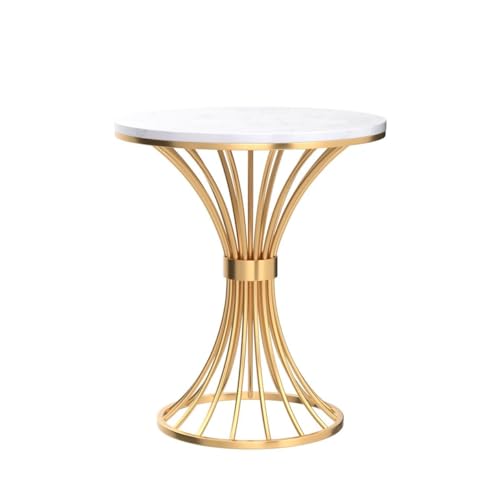Image of Round Coffee Table Side Table Modern Home Decor Tea End Table for Living Room Bedroom and Balcony (White Gold)
