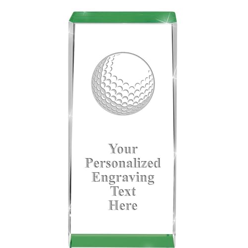 Crown Awards Customizable Crystal Trophy, 4.5" Engraved Golf Ball Green Spotlight Crystal Award