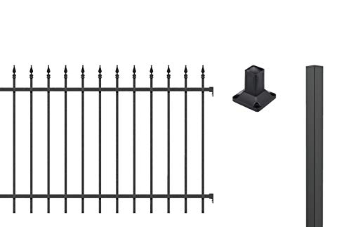 Alberts 510305 Zaunkomplettset Chaussee, zum Aufschrauben | verschiedene Längen und Höhen - wahlweise in verschiedenen Farben | matt-schwarz | Höhe 100 cm | Länge 10 m