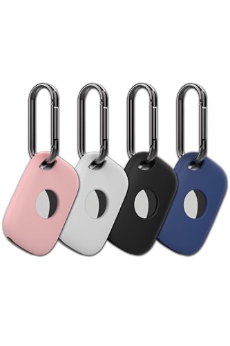 4 Pack Holder Case Compatible with Tile Pro 2024 Tracker, Anti-Scratch Finder Accessories Cover for Tile Life360 Pro, Silicone Keychain(Black White Pink Blue)