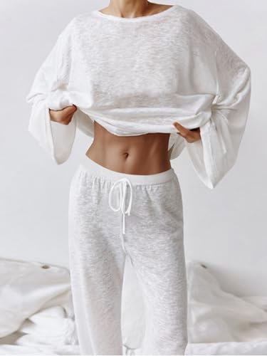 2 Piece Pajama for Women Long Sleeve Button Down Top and Wide Leg Pants with Printed Design Matching Sets Nightwear4