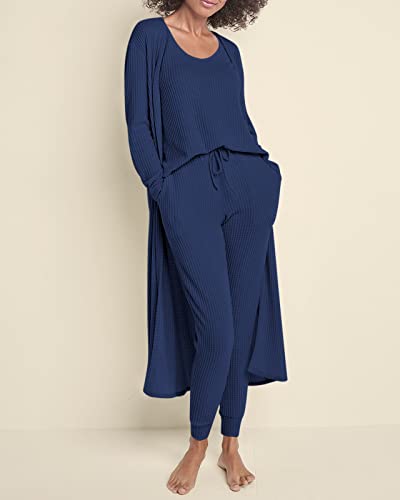 Image of Eurivicy Womens Lounge Set Waffle Knit 3 Piece Pajama Sets Tank Tops Loose Pants with Long Cardigan Loungewear 2026