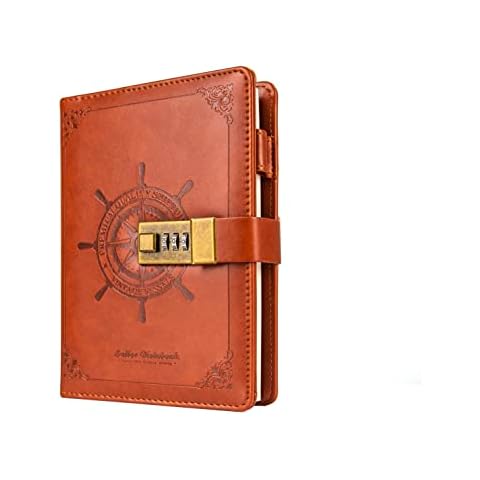 Poshieca Diary with Lock, Lockable Secrets Journal, Vintage Journal with Lock for Women, Embossed Design Cover, 240 Pages Thick Refillable Locked Diary, 5.5 x 7.9 Inch Locking Notebook for Adults Women and Teens (Brown Diary) Cover