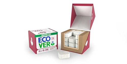 Ecover All-in-One Dishwasher Tablets Contains Salt & Rinse Aid Power Cleaning Mandarin and Lemongrass Scent Pack of 1 24 Tablets