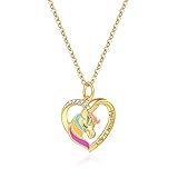  FIEKCOR Collier Licorne Animaux Fille et Femme Pendentif coeur Licorne Bijoux hypoallergéniques Cadeaux pour adolescentes Fille Amie Anniversaire Collier (or)