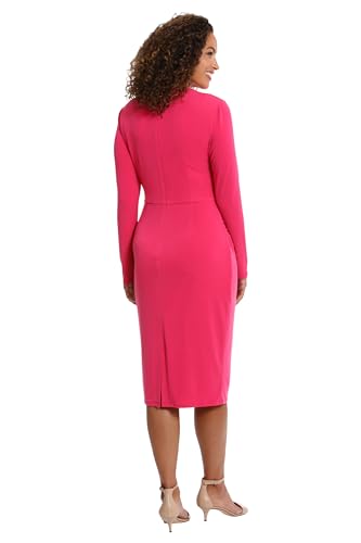 Image of London Times Women's Dresses Draped Neckline Slimming Midi Length Jersey Sheath Dress with