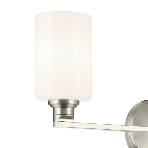 Image of Kichler Gioe 24.25 in 3-Light Bathroom Vanity Light Fixture with Opal Glass in Brushed Nickel, Damp Rated Modern Wall Mount for Mirror, Powder Room (24.25 in W x 10.5 in H), 55226NI