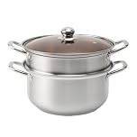 SANON 26 cm Stockpot, Stainless Steel Casserole Stockpot Large Deep Induction Base Cooking Safe Soup Pot Multipurpose Cookware Double Handle Soup Pot for Kitchen Gas Electric Ceramic Halogen Stoves