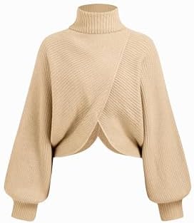 CIDER Cropped Sweaters for Women Turtleneck Sweater Long Sleeve R...