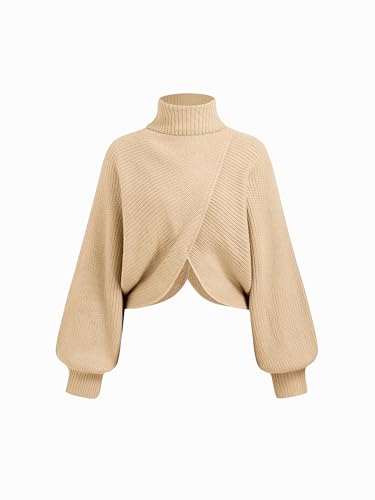 CIDER Cropped Sweaters for Women Turtleneck Sweater Long Sleeve Ribbed