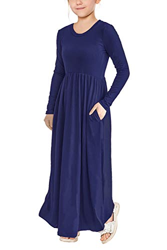 Image of storeofbaby Girls Floral /Solid Maxi Dress Floor Length with Pockets Casual