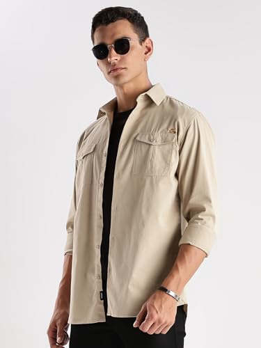 Image of Adro Cargo Shirt for Men with Double Pocket | 100% Cotton | Full Sleeve | Regular Fit