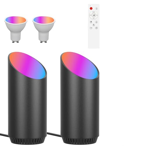 HUAEU RGBW Bodenstrahler Innen , 5W Uplight Spot für Innenräume, Smart Bodenlampe Innen mit APP & Fernbedienung, Musik-Sync & Timer-Funktion, Indirekte Beleuchtung (2er-Set Schwarz)