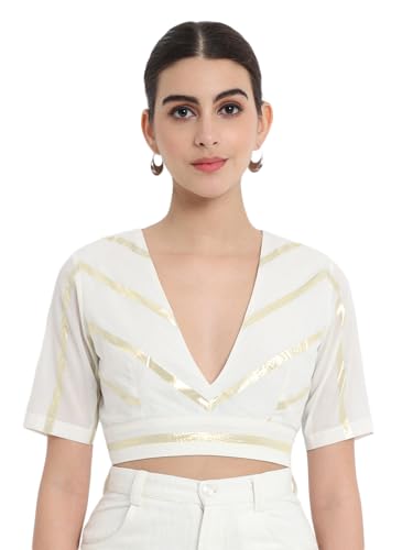 Image of Thevasa Women's Everyday Divine Depth V Neck Half Sleeves Blouse