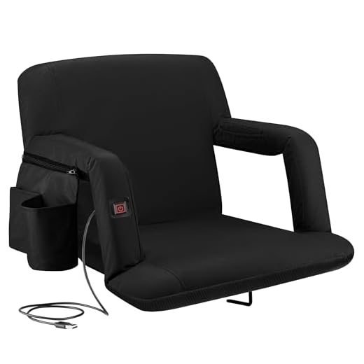 Alpcour Heating Massage Stadium Seat – Deluxe Reclining Bleacher Chair with Back & Arm Support – Built-in Heater and Massager - Extra Thick, Lightweight and Waterproof with Detachable Pockets