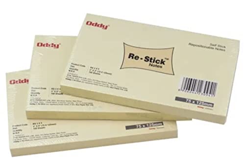 ODDY Sticky Notes, 3" x 4", Pastel Yellow Sticky Notes (Pack of 3, 300 Sheets) 2X Sticking Power