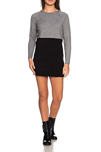 ONLY Onllillo L/S Dress Knt Noos Vestido, Medium Grey Melange/W Negro, S Mujeres