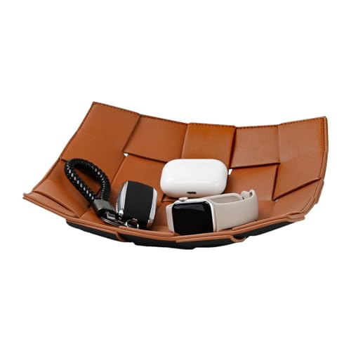 Bandeja para llaves | Llavero y cartera de piel sintética | Cesta trenzada decorativa multiusos para sala de estar, mando a distancia, joyas y cosméticos