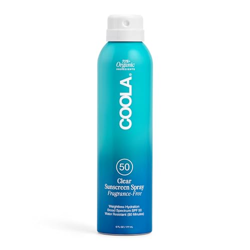 31yCy0+pyrL COOLA Organic Sunscreen SPF 50 Sunblock Spray, Dermatologist Tested Skin Care for Daily Protection, Vegan and Gluten Free, Fragrance Free, 6 Fl Oz