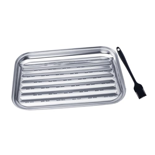 Toyvian 1juego Plato Inoxidable para con Diseño De y Cepillo Utensilio De Cocina para BBQ Interiores y Exteriores Plato y Cepillo