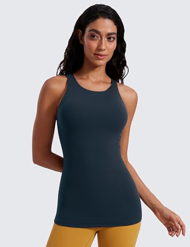 Image of CRZ YOGA Butterluxe High Crew Neck Tank Top | Light Support, Built in Bra, Removable Pads, Yoga, Extremely Soft, Racerback, for Women
