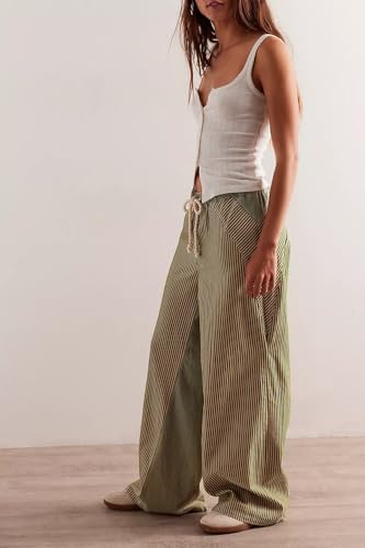 utcoco Women's Y2K Low Rise Striped Jeans Baggy Wide Leg Drawstring Denim Pants Patchwork Trousers4