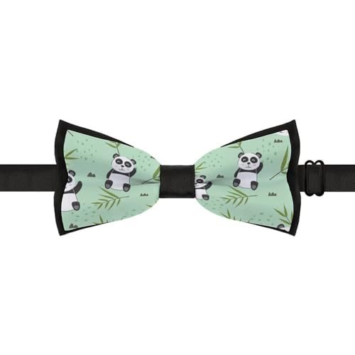 GoasNei Panda And Bamboo Leaves Pattern Bow Tie for Men Adjustable Necktie Funny Tie Neck Ties for Weddings Party