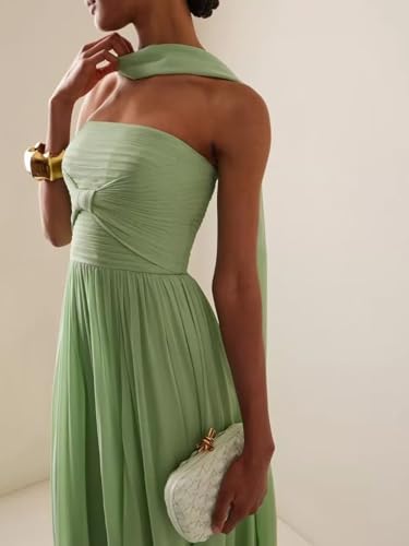 Strapless Chiffon Bridesmaid Dresses for Women 2025 Halter A Line Prom Dress Long Pleated Formal Party Gowns with Scarf B184