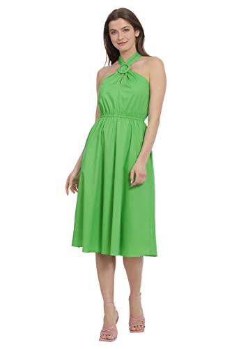 Image of Maggy London Women's Dresses Tropical Floral Print Halter Midi Dress with Cinched Waist