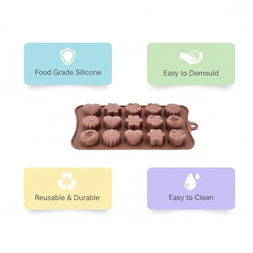 Image of Signamio Chocolate Mould Silicone Set, 2 Pcs Heart Shape & Multi Design Chocolate Silicone Moulds for Baking and Crafting, Durable and Flexible Chocolate Mould for Creative Designs