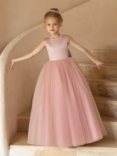 Elegant O-Neck Flower Girl Dress for Wedding Girl's Pearls Formal First Communion Dresses with Bowknot2