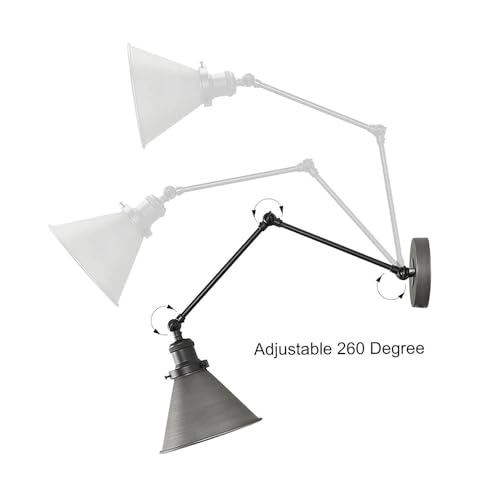 Image of LALUZ Black Wall Sconces Lighting, Modern Swing Arm Plug-in or Hardwired Adjustable Wall Lamp with Antique Silver Finish for Bedroom, Kitchen, and Living Room