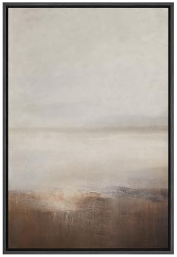 SIGNFORD Framed Canvas Print Wall Art Muted Horizon Abstract Earth Tones Illustrations Modern Art Decorative Relax/Calm for Living Room, Bedroom, Office - 16"x24" Black