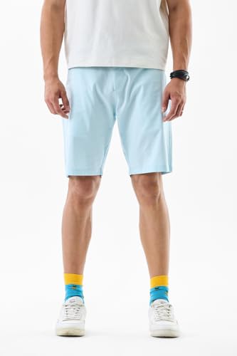 Image of SNITCH Men Casual Shorts | Regular Fit Mid Rise Solid Pattern | 100% Cotton Smooth Texture with Drawstring Closure & Elastic Waistband for Summer & Club Wear