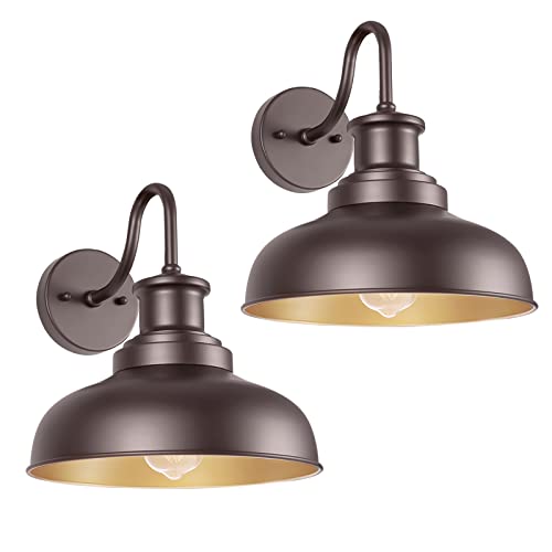 Image of Outdoor Barn Lights Outdoor Wall Sconces Farmhouse Exterior Wall Mount Light Vintage Wall Lighting Fixture Industrial Bronze Lantern for Porch Entryway Garage Patio, 2 Pack