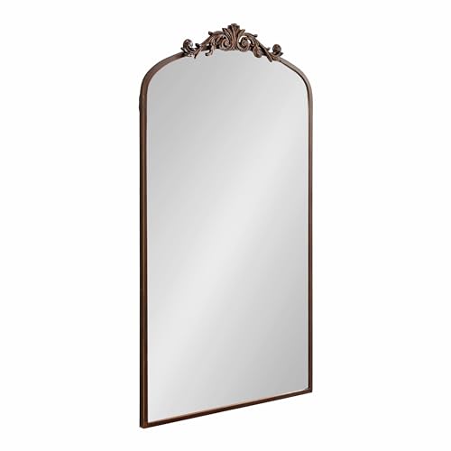 Kate and Laurel Arendahl Glam Arched Tall Panel Mirror; 24 x 42; Bronze; Traditional Baroque Large Body Wall Mirror with Ornate Garland Inspired Crown
