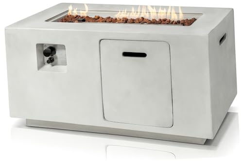 SereneLife Fire Pit Table – 50,000 BTU Propane Gas Fire Pit with Adjustable Flame, Stainless Steel Burner & Lava Rock – Weather-Resistant, Easy Propane Access, Perfect for Outdoor Parties & BBQs