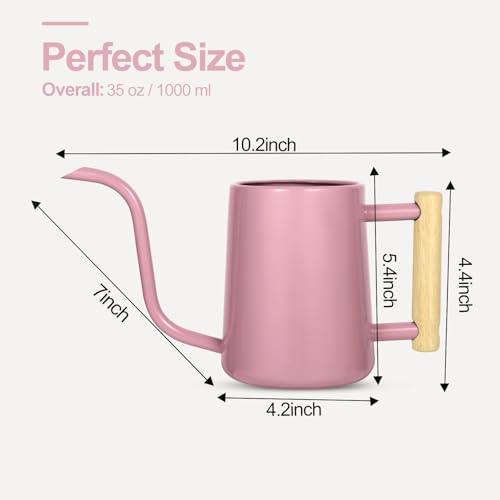 Image of Watering Can Indoor Plants, 35 oz /1000 ml Metal Stainless Steel Watering Can Pot with Long Spout for Indoor House Plants Bonsai Outdoor Garden Flower Decorative (Pink)