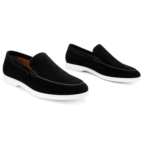 Image of Meijiana Men's Genuine Leather Loafers Slip-On Moccasins Dress Shoes, Lightweight and Breathable with Rubber Sole Stylish Mens Loafers