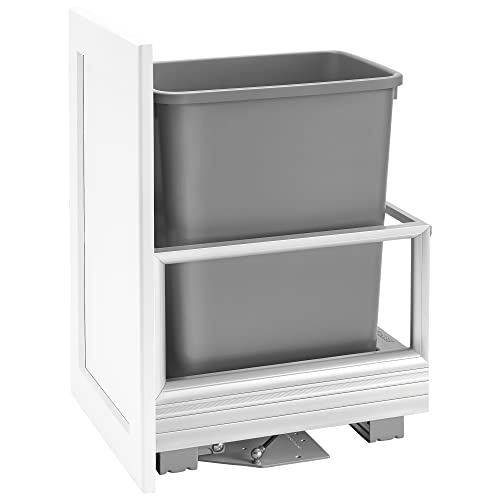 Rev-A-Shelf 5149-15Dm18-117 Single 35 Quart Soft Close Pull Out Kitchen Cabinet Waste Container Storage With Trash Can And Wire Basket, Grey #TOP10