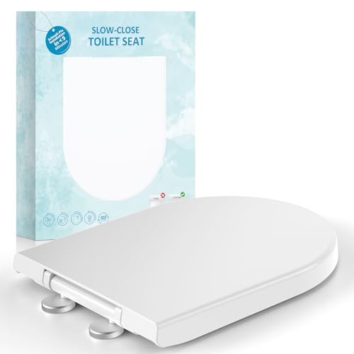 Soft Close Toilet Seat Toilet Seats with Quick Release Simple Top Fixing Sturdy Anti-Bacterial Toilet Seats with Stainless Adjustable Stainless Hinges D/U Shape White Toilet Lid Loo Seat
