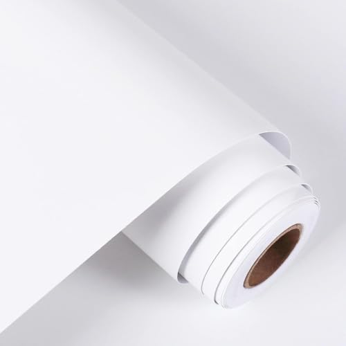 Image of HOME13 White Contact Paper White Peel and Stick Wallpaper Matte Self Adhesive Waterproof Vinyl Roll for Bathroom Kitchen Backsplash Cabinets Shelf Liners Drawers (20x50 Inch)