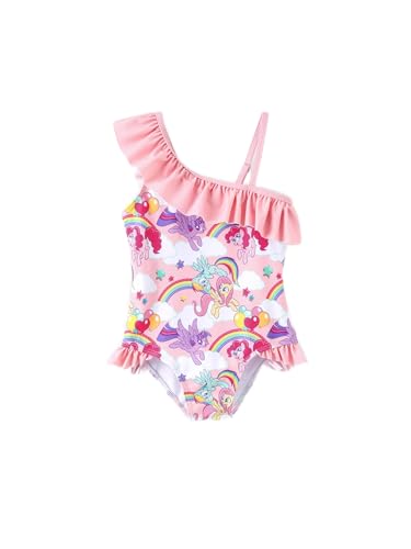 Image of My Litle Pony One Piece Swimsuit Pony Print Off-Shoulder Ruffle Summer Swimwear Beach Pool Kids, Pink, 2‑9 Years
