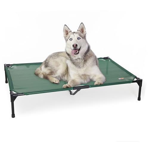 K&H Pet Products Outdoor Elevated Dog Cot, Cooling Raised Bed with Waterproof Breathable Mesh for Large Dogs, Portable Pet Bed with Heavy-Duty Metal Frame, Oversized Hammock Style - Extra-Large Green
