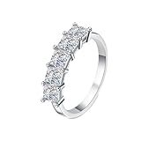 Gualiy Anillos de oro blanco para mujer, anillo de boda de 18 quilates, anillo de 5 piedras con diamantes cultivados en laboratorio de 2 quilates, Oro blanco de 14 quilates, Diamante sintético