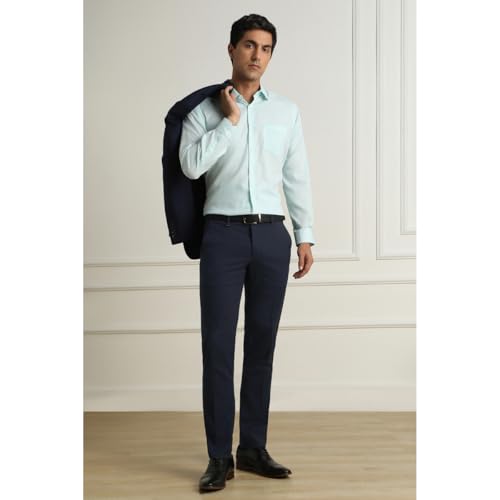 Image of Van Heusen Men's Mid Rise Slim Fit Durapress Flat Front Trousers | Superior Comfort | Auto-Flex Waist Band | Soft Touch