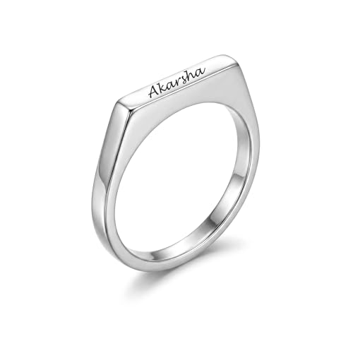 Image of TRUESILVER ACPL 925 Sterling Silver Personalized Rings for Women | Customized Engraved Name Ring for Womens | Customized Name Jewelry for Wedding Anniversary Birthday
